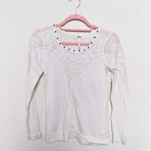 Free People White Long Sleeve Thermal with Lace Sleeves Size XS